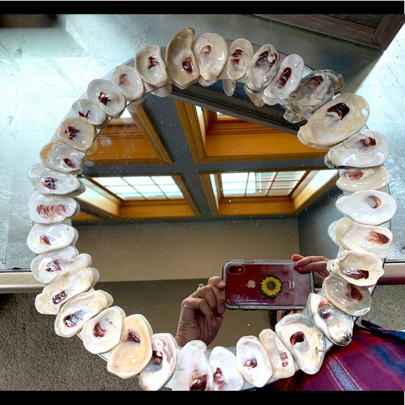Oyster shell mirror-13” diameter.